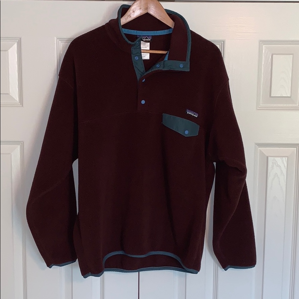 Patagonia brown and blue fleece pullover